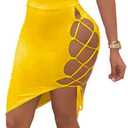 Sexy 2 Piece Club Outfits for Women Mini Skirt Sets Summer Crop Tops Lace Up Dresses (X-Large, Yellow)