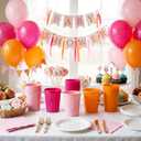 Yungyan 24 Pcs Reusable Plastic Cups 16 Oz Baby Shower Cups for Birthday Camp BabyShower Decorations Bridal Shower Wedding Boho Party (Pink)