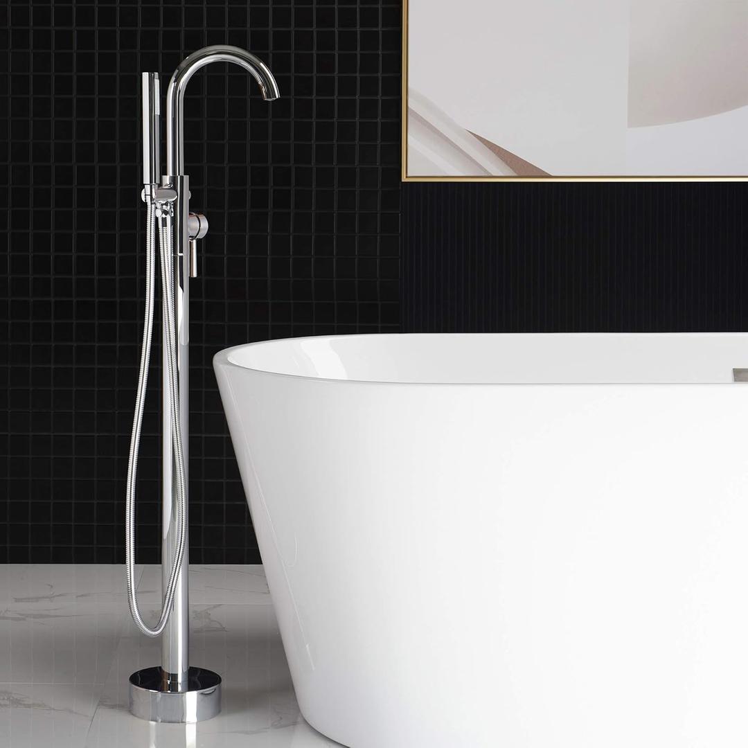 Woodbridge F0002 CH Freestanding Tub Filler Bathtub Chrome Floor Mount Brass Bathroom Faucets with Hand Shower
