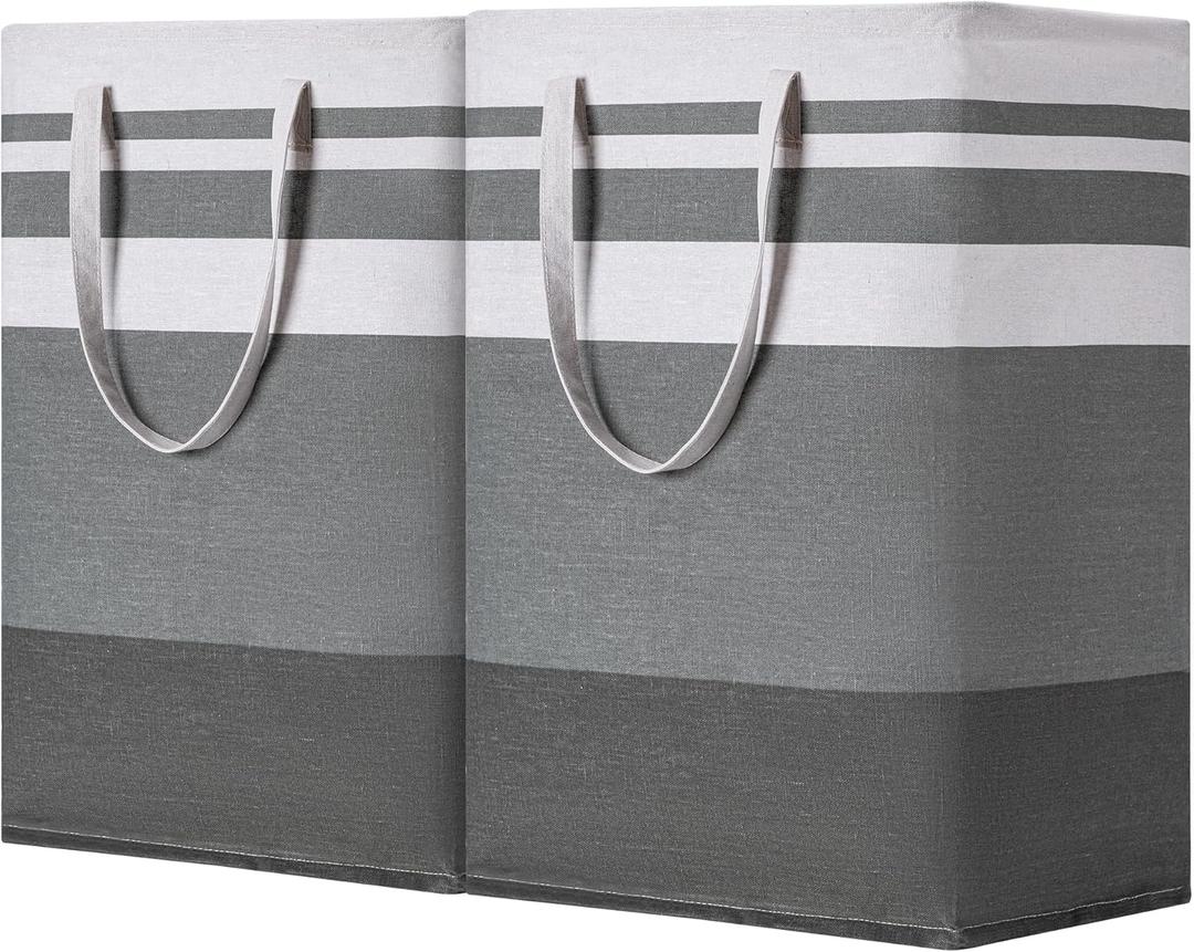 BOOMIBOO 2 Pack Large Laundry Basket, Waterproof Freestanding Laundry Hamper, Collapsible Clothes Basket with Easy Carry Handles in Laundry Room Bathroom Bedroom Dorm, Gradient Grey, 75L