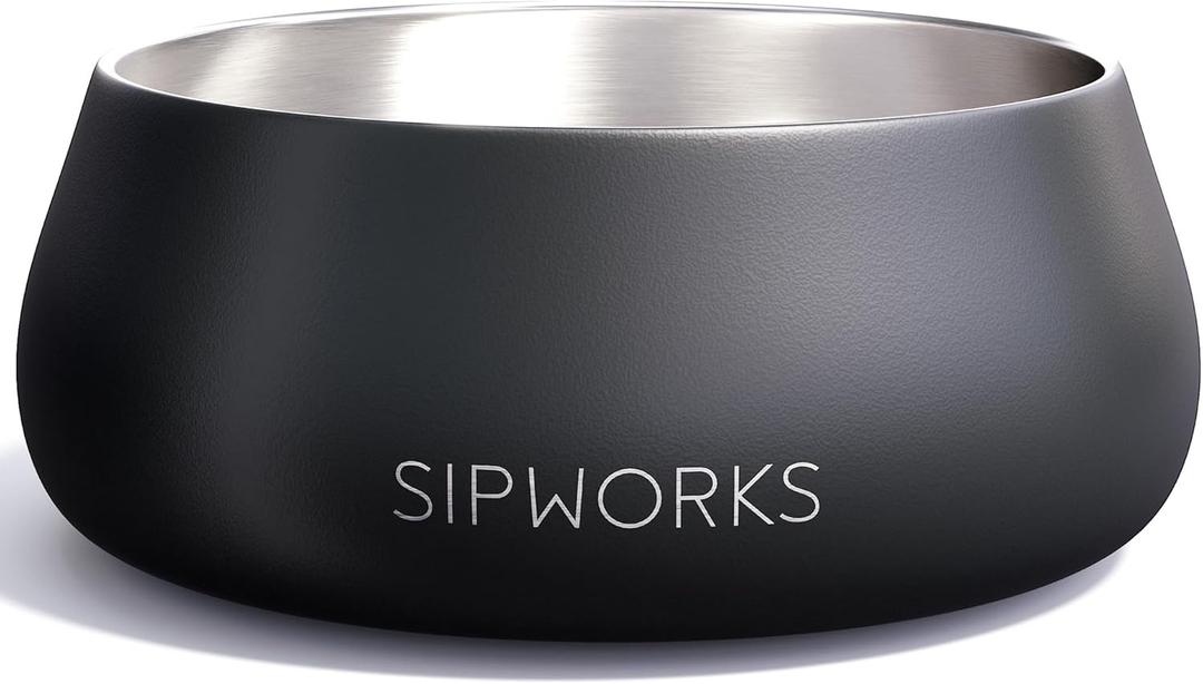 Stainless Steel Dog Bowl  32oz Weighted Metal Food and Water Bowls for Dogs and Cats with Non-Slip Base - Pet Bowls for All Breeds Sizes for Travel & Outdoor Play - Midnight Black