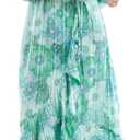 Maison Tara Women's V-Neck Ruffle Faux Wrap Maxi Dress (Green, M)