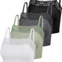 Bencailor 4 Pcs Women's Lace Cami Bralettes Spaghetti Strap Crop Tops Bandeau (Large, Black, Dark Gray, Olive Green, White)