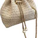 GORGLITTER Women's Pearl Decor Drawstring Crossbody Bag Chain Mini Bucket Handbags (Beige) One Size
