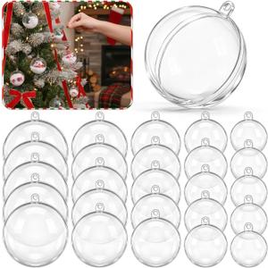 Wettarn 25 Pcs Clear Christmas Ornaments Balls 30/40/50/60/70 mm Plastic Fillable Ornaments Ball for DIY Crafts, Acrylic Christmas Tree Hanging Decorations for Holiday Xmas Home Wedding Party Decor