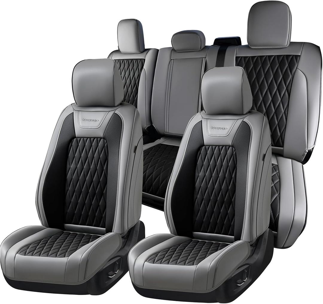Coverado Premium Leather Truck Seat Covers Full Set – Custom Fit, Waterproof, Heavy Duty, Durable Protector for Ford F150 2015-2026, F250-F450, BGray