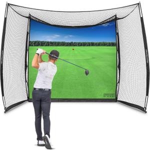 GoSports Range Cage 10 x 8 ft Golf Practice Hitting Net - Choose Between Printed Graphics Impact Screen, Blank Simulator Screen, or Classic Net