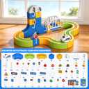 Electric Train Set for Kids Ages 3-8, 124 Pcs 3D Track & 1 Train | Snap flexible 3D pieces into loops & upside-down climbs, USB train races with soft LED lights, 36 track, 1 train