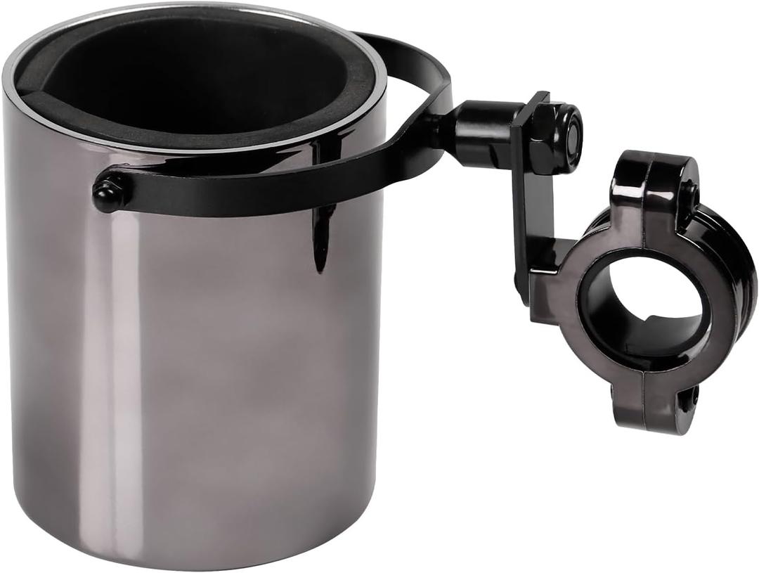 Motorcycle Cup Holder ABS Chromed Handlebar Mount Cup Drink Water Bottle Holder for Motorcycle Bike (Chrome Black)