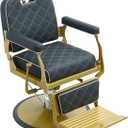 Kaleurrier Black and Gold Barber Chair: Professional Heavy Duty Recliner Salon Chair for Hair Stylist - Reclining Hydraulic Barber Shop Chairs for Home Hair Beauty Salon Massage Barbershop, Black Leather Gold Frame