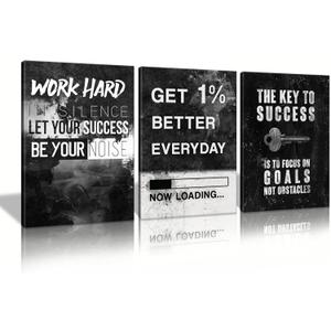 Motivational Wall Decor Success Goal Inspirational Canvas Wall Art for Office Quotes Pictures Motivational Posters Framed Canvas Wall Art Prints Artwork Office Bedroom Gym (12x16inchx3)