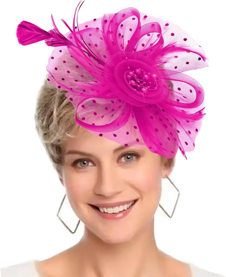 Fascinators Hat Women Tea Party Headband Flower Cocktail Mesh Feathers Hair Clip Kentucky Derby Hat Wedding