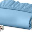 Royale Linens 100% Organic Cotton Fitted Sheet - Percale Weave - Super Soft Deep Pocket Bottom Sheets - Lake Blue Elastic Sheet Queen Size - Queen Fitted Sheets Only - (60"x80"+15", Lake Blue)