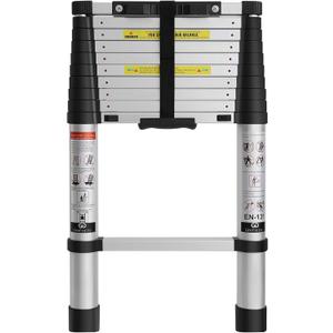 10.5 FT Aluminum Telescoping Ladder, One Button Retraction Extension Ladder, 375 lbs Load Capacity with Non-Slip Wide Feet, Compact Portable for Indoor Outdoor Use, RV, Attic and Roof Use