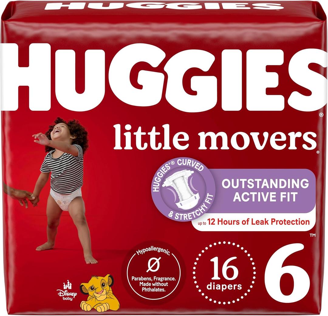 Huggies Size 6 Diapers, Little Movers Baby Diapers, Size 6 (35+ lbs), 16 Count