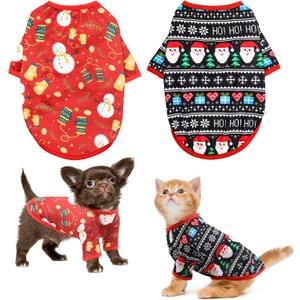 HYLYUN Dog Christmas Shirt 2 Packs - Christmas Pet Shirt Soft Breathable Puppy Shirts Printed Pet Clothing for Small Dogs and Cats XS (Red+Black)