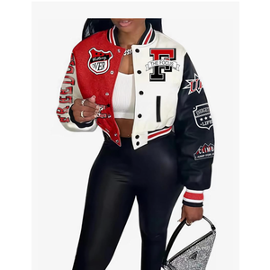Women's Varsity Jacket Cropped Letterman Jacket Lightweight Button Down Bomber Racer Baseball Y2K Coats Size L