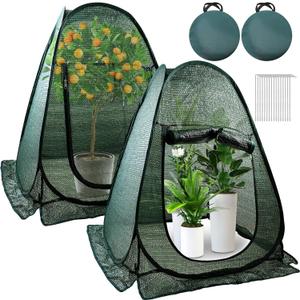 2 PCS Pop up Plant Cover Tent for Outdoor Plants, Large Plant Shade Tent 80% UV Resisitant Sunblock Shade Cloth Net Zipper Door Garden Pest Guard Plants Sun Protection with Stakes, 28 x 28 x 32 Inch
