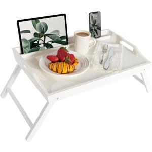 ROSSIE HOME Wood Bed Tray with Phone Holder, Extra Large Lap Desk for Laptops up to 17.3 Inches White Style No. 78104