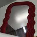 Mirror Wall Decor for Vintage Living Room Bedroom, 14x28 Asymmetrical Decorative Mirror for Entryway Porch Staircase, Retro Modern Hanging Wall Art Gift for Grandma Mom Sister (Wine Red)