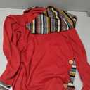 DRESSFO Women's Tribal Stripe Hooded Knit Top – Long Sleeve Pullover Sweatshirt with Mock Button Detail (Red/2X)