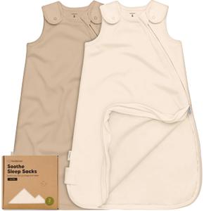 2-Pack Organic Baby Sleep Sacks, 100% Cotton - Soft & Breathable 0.5TOG Baby Wearable Blanket, Toddler Sleeping Sack 0-6 Months, Easy to Wear Transitional Swaddles for Newborns (Ecru,Brown, S)