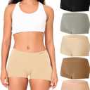 BAMBOO COOL Womens Boyshorts Underwear Seamless Mid Waist Boxer Briefs Full Coverage Stretchy Ladies Panties 5 Pack (L)