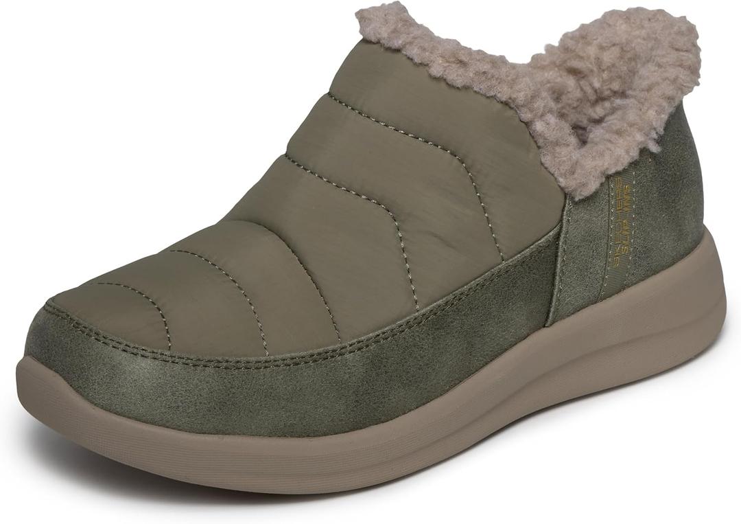 Skechers women's Cozy Escape - Snow Puff Hands Free Slip-ins (9.5, Olive)