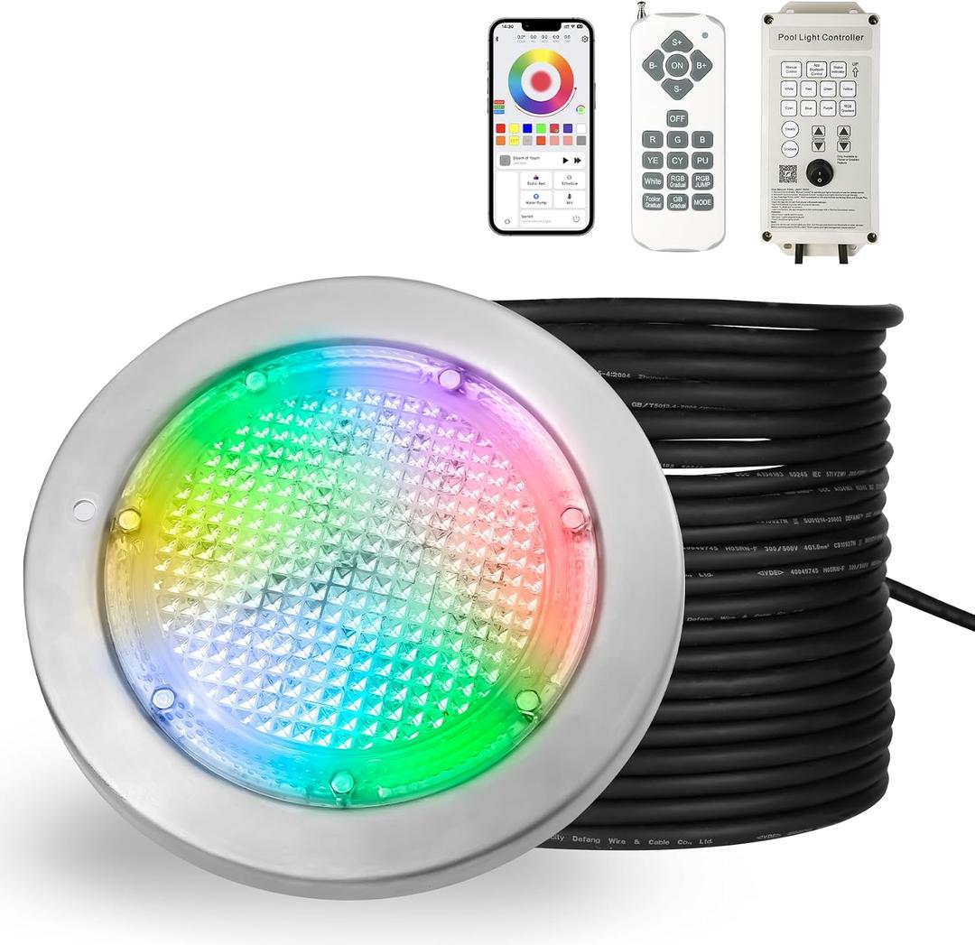 6 Inch 12V LED Pool Light, 50FT Cord Color Changing Underwater Light for Inground Pools & Spas, APP/Remote/Controller Triple Control, 120V to 12V Low Voltage, Fits 6 Wet Niches or Wall Mount