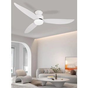 Low Profile Ceiling Fan, 52" Flush Mount Ceiling Fan with Light and Remote, White Ceiling Fan with 3 Blades,3 Color Lights, 6 Speeds, Queit DC Motor, for Bedroom/Living Room/Indoor, White Fan