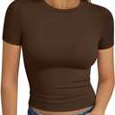 Trendy Queen Womens Short Sleeve T Shirts - Buttery Soft Summer Crop Tops Slim Fit Y2k Basic Tees for Workout, Size M