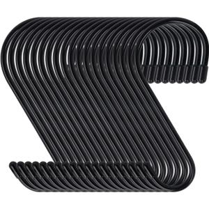 DINGEE 6 Inch 24 Pack Large S Hooks for Hanging Plants,Vinyl Coated Heavy Duty S Hooks for Hanging Non Slip S Hanger Hooks Steel Metal with Rubber Stopper Closet Hooks,Clothes,Jeans,Pot Pan Garden (Black)