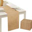 FQTANJU Burlap Table Runner, 12x108 Inch Rustic Jute Table Runner for Wedding & Kitchen, 5-Pack for Thanksgiving Easter Baby Shower Decor (Style2)