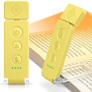 Glocusent 12 LED Rechargeable Book Light, Clip-on Reading Light with 5 Colors & 5 Brightness Levels, Up to 100Hrs Runtime, Eye-Caring Reading Lights for Books in Bed, Perfect for Book Lovers, Kids (Yellow)