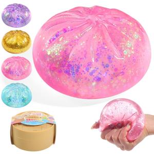Sugar Glitter Dumpling Squishy,Viral Bao Bun Squishy Dumling Mystery Box,Stress Relief Fidget Squeeze Toy for Holiday & Birthday Gifts (Pink)