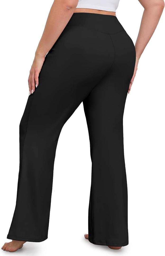 FOREYOND Women's Plus Size Flare Leggings with Pockets Bell Bottom Yoga Pants High Waisted Boot Cut Workout Gym Casual (4X-Large Plus, Black)