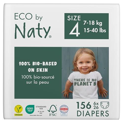 Eco by Naty Baby Diapers - Plant-Based Eco-Friendly Diapers, Great for Baby Sensitive Skin and Helps Prevent Leaking (Size 4, 156 Count)