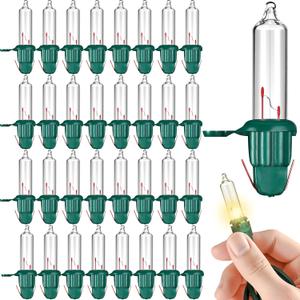 JOYIN 60 Pcs Replacement Christmas Tree Light Bulbs, 2.5V 0.425 Watt 170 mA Incandescent String Lights Replacement Bulb Green Base for Indoor/Outdoor Xmas Tree Lights Decoration (Warm White)