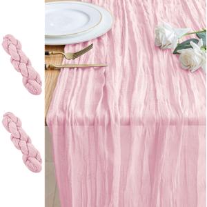 2PCS Table Runner Cheesecloth 10FT Blushing Pink Boho Gauze Cheese Cloth Rustic Sheer Table Runners for Summer Wedding Bridal Baby Shower Party Decoration