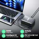 600W USB Charging Station,8-in-1 Multiple USB C Charger Block,Dual PD 140W Laptop Fast Charger Adapter,Multiple Devices Hub Compatible with MacBook Pro/Air,DELL,iPhone15/16,GalaxyS24/S23 and More