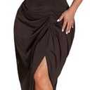 Floerns Women's Plus Size Asymmetrical Neck Long Dress Ruched Slit Hem Cocktail Dress, 2XL