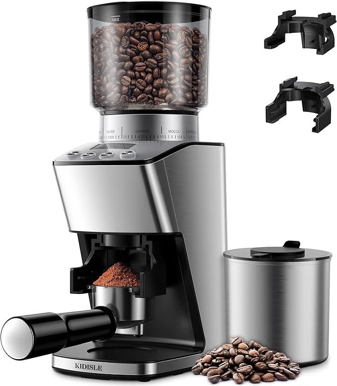 KIDISLE Conical Burr Coffee Grinder Electric, Espresso Grinder for Home Use, Burr Mill with 51 Grind Settings, Precision Electronic Timer, Stainless Steel Container