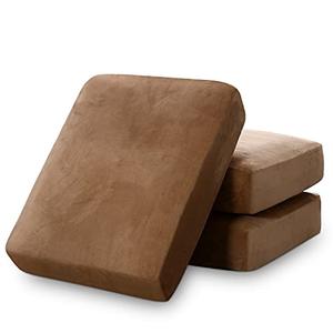 PrinceDeco Super Soft Couch Cushion Covers for Sectional Couch, Velvet Sofa Slipcover for Cushion Sofa pet Friendly with Elastic Bottom(Each Width Up to 29.5", Camel)