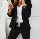 CHICME Womens Suits 2 Piece Set Notched Collar Blazer and Drawstring Pants Suits Set Casual Business Outfits (Small)