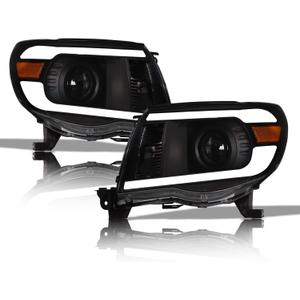 Alpha Owls 8717776 Projector Headlights With White LED Light Bar - Black Amber Fits 2005-2011 Toyota Tacoma