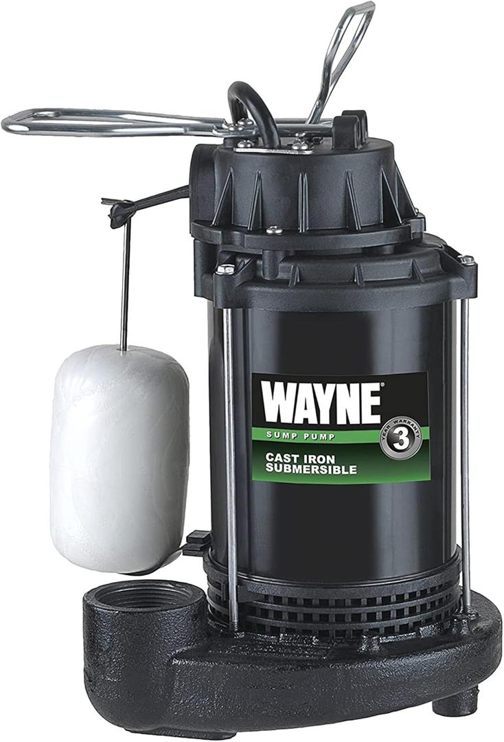 WAYNE CDU800-1/2 HP Submersible Cast Iron and Stainless Steel Sump Pump with Integrated Vertical Float Switch - 5,100 Gallons Per Hour - Heavy Duty Basement Sump Pump