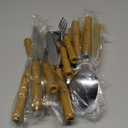 Bamboo Flatware Set 20 Piece, Hoften Plastic Handle Silverware Set for 4, Stainless Steel Cutlery Include Fork Spoon and Knife, Utensils for Daily Used and Party.