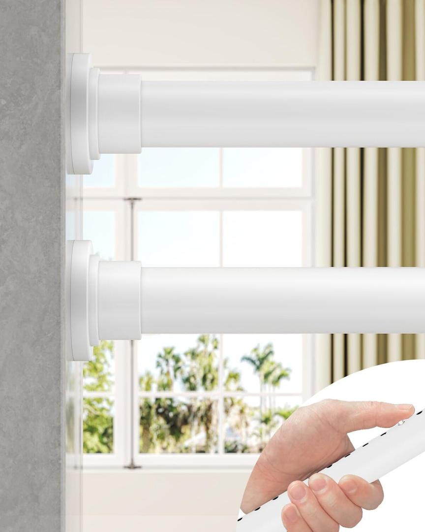 ALLZONE Tension Curtain Rod for Window, 2 Pack 83-123 Inches, Heavy Duty Curtain Rods No Drilling, Non-Slip Bathroom Shower Tension Rod, Renter Friendly, Adjustable, Spring Loaded, Extra Long, White