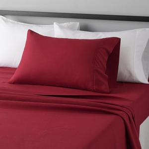 Amazon Basics Lightweight Breathable Brushed Microfiber 3 Piece Wrinkle Resistant Sheet Set with 14-Inch Deep Pockets, Twin XL, Burgundy, Solid