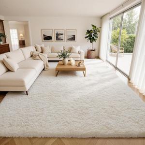 Ophanie Area Rugs 10x14 Living Room, Large Ivory Bedroom Carpet, Big Shag Indoor Thick Soft Nursery Rug, Fluffy Carpets for Boys and Girls Room Home Decor Aesthetic with Over 99 pcs Pile fibers